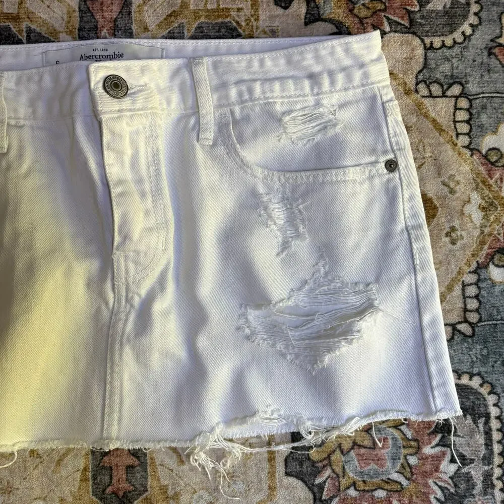 Abercrombie and Fitch Micro Mini White Denim Jean Skirt Early 2000s Y2k Size 6 - Picture 6 of 10